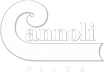Logo of Cannoli Kitchen Pizza, featuring stylized text with the word "Cannoli" in large, ornate font and "Kitchen" and "Pizza" in smaller, simple font below.