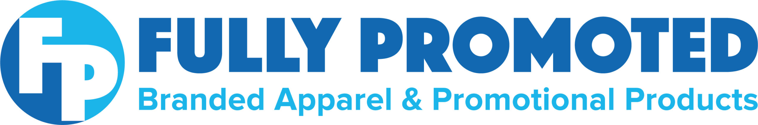 Logo of "Fully Promoted" with stylized FP letters and the text "Branded Apparel & Promotional Products" in blue.