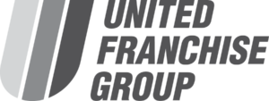 Logo of United Franchise Group with stylized gray and black vertical bars to the left of the text.