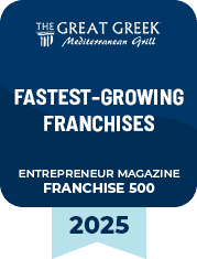 Award badge reading "Private 100 South Florida Business Journal 2024" from The Great Greek Mediterranean Grill.